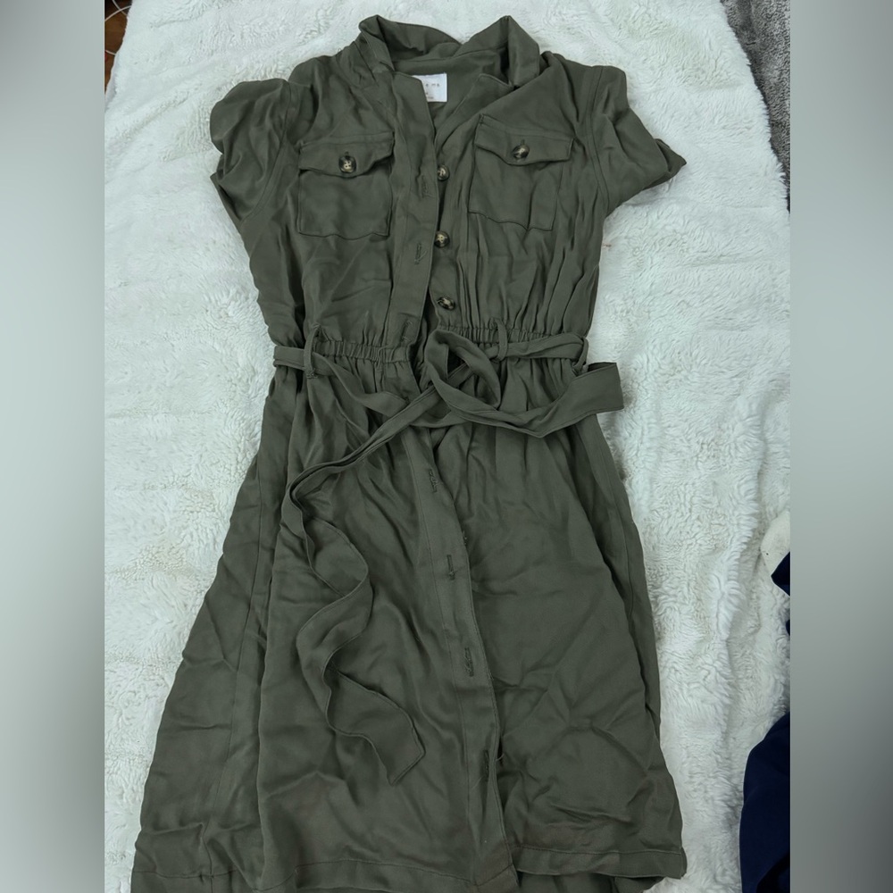 Olive Green Button-Down Shirt Dress